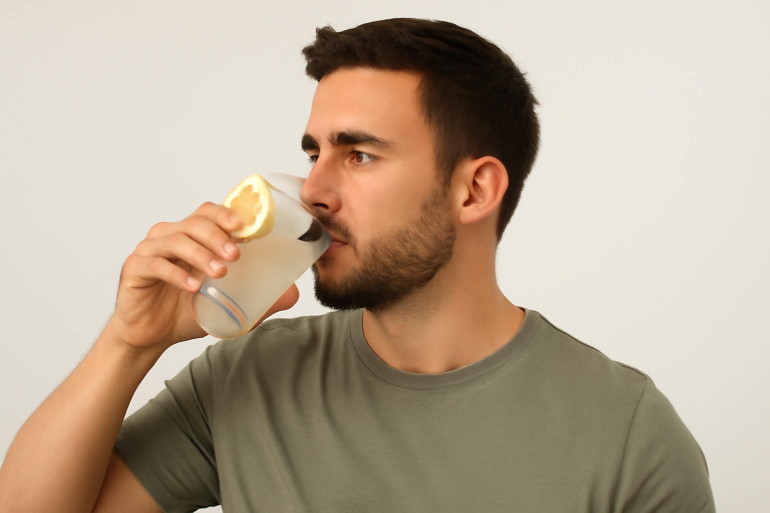 Healthy Man Drinking Lemon Juice